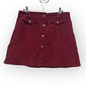 BDG Urban Outfitters Burgundy Corduroy Button-Front Mini Skirt – Size Medium